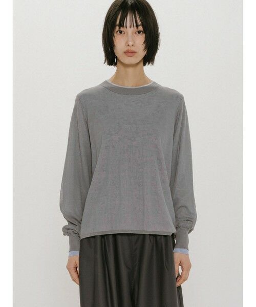 MIDIUMISOLID / ミディウミソリッド カットソー | MIDIUMISOLID for Ladies シアーレイヤードクルーネックプルオーバー（グレー×サックス(color90)）