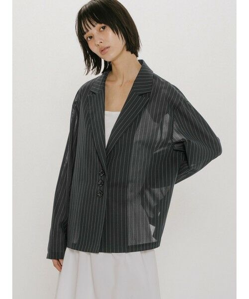 MIDIUMISOLID / ミディウミソリッド テーラードジャケット | MIDIUMISOLID for Ladies シアーテーラードシャツジャケット（ネイビーストライプ(color77)）