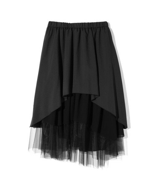 MIDIUMISOLID / ミディウミソリッド ミニ・ひざ丈スカート | MIDIUMISOLID for Ladies アシンメトリーティアードスカート（ブラック(color99)）