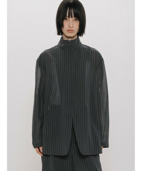 MIDIUMISOLID / ミディウミソリッド テーラードジャケット | MIDIUMISOLID for Ladies シースルージップジャケット（ネイビーストライプ(color77)）