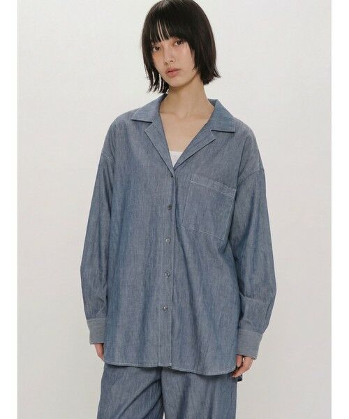 MIDIUMISOLID / ミディウミソリッド シャツ・ブラウス | MIDIUMISOLID for Ladies シアーデニムオープンカラーシャツ(BLEACH)（ブルー(color30)）