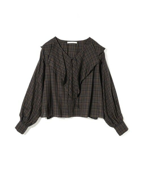 MIDIUMISOLID / ミディウミソリッド シャツ・ブラウス | MIDIUMISOLID for Ladies チェックビッグフリルカラーブラウス（ブラウン(color44)）