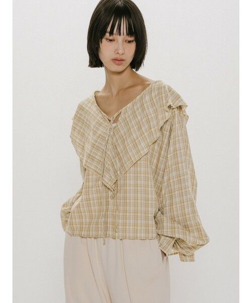 MIDIUMISOLID / ミディウミソリッド シャツ・ブラウス | MIDIUMISOLID for Ladies チェックビッグフリルカラーブラウス | 詳細11
