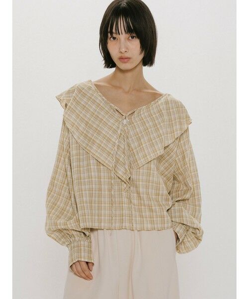 MIDIUMISOLID / ミディウミソリッド シャツ・ブラウス | MIDIUMISOLID for Ladies チェックビッグフリルカラーブラウス（ベージュ(color20)）