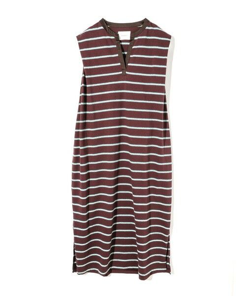 MIDIUMISOLID / ミディウミソリッド ロング・マキシ丈ワンピース | MIDIUMISOLID for Ladies マルチボーダーノースリーブワンピース（バーガンディ(color43)）