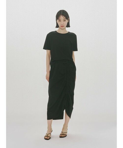 MIDIUMISOLID / ミディウミソリッド ミニ・ひざ丈スカート | MIDIUMISOLID for Ladies ドローストリングスカート（ブラック(color99)）