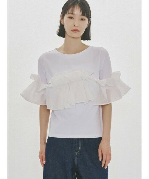 MIDIUMISOLID / ミディウミソリッド カットソー | MIDIUMISOLID for Ladies シフトフリルTシャツ（オフホワイト(color11)）