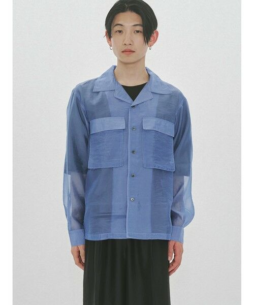 MIDIUMISOLID / ミディウミソリッド シャツ・ブラウス | MIDIUMISOLID Men’s シアーオープンカラーシャツ（サックス(color30)）