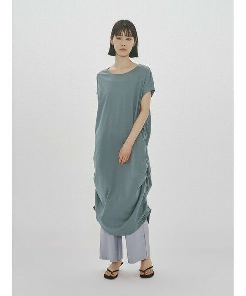 MIDIUMISOLID / ミディウミソリッド ロング・マキシ丈ワンピース | MIDIUMISOLID for Ladies ドローストリングジャージーワンピース（ブルーグレー(color91)）