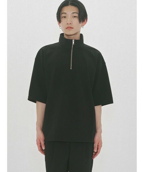 MIDIUMISOLID / ミディウミソリッド カットソー | MIDIUMISOLID Men’s ハーフジップワイドプルオーバー（ブラック(color99)）