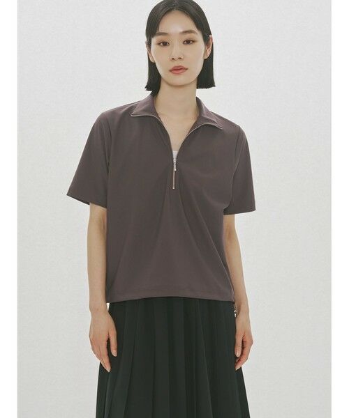 MIDIUMISOLID / ミディウミソリッド カットソー | MIDIUMISOLID for Ladies エッセンシャルジップネックトップス（ブラウン(color44)）