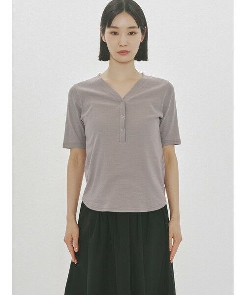 MIDIUMISOLID / ミディウミソリッド カットソー | MIDIUMISOLID for Ladies リブヘンリーネックプルオーバー（ライトグレー(color90)）