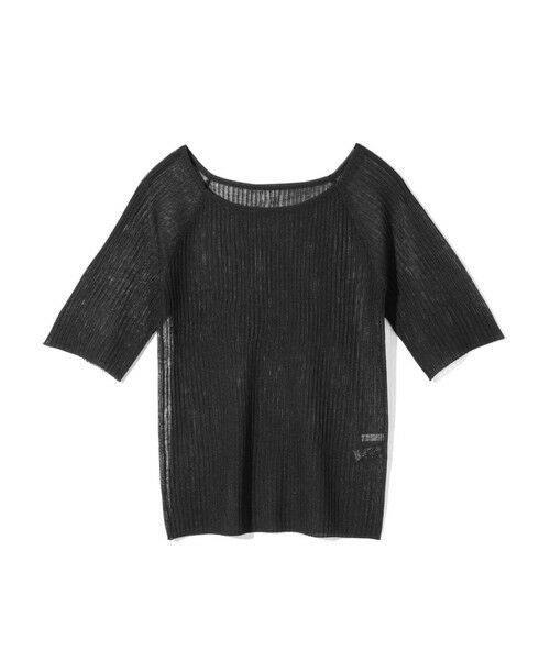 MIDIUMISOLID / ミディウミソリッド ニット・セーター | MIDIUMISOLID for Ladies リブスクエアラウンドネックプルオーバー（ブラック(color99)）