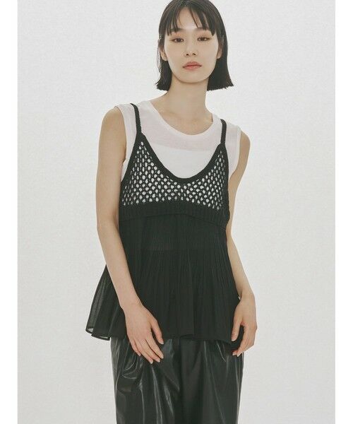 MIDIUMISOLID / ミディウミソリッド ベスト | MIDIUMISOLID for Ladies メッシュニットプリーツキャミソール（ブラック(color99)）
