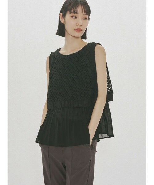 MIDIUMISOLID / ミディウミソリッド ベスト | MIDIUMISOLID for Ladies メッシュニットプリーツベスト（ブラック(color99)）