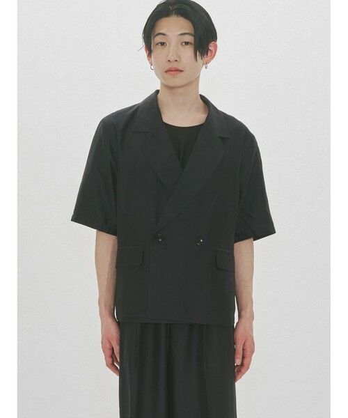MIDIUMISOLID / ミディウミソリッド テーラードジャケット | MIDIUMISOLID Men’s ハーフスリーブシアーダブルジャケット(ブラック(color99))