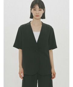 MIDIUMISOLID for Ladies ノーカラードローストリングシャツ