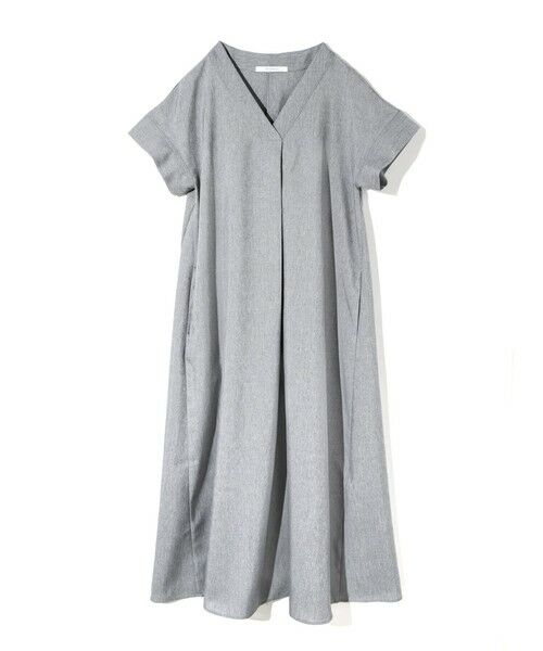 MIDIUMISOLID / ミディウミソリッド ロング・マキシ丈ワンピース | MIDIUMISOLID for Ladies リネンライクVネックフレアワンピース（ライトグレー(color90)）