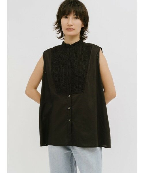 MIDIUMISOLID / ミディウミソリッド シャツ・ブラウス | MIDIUMISOLID for Ladies レース付きワイドシャツ（ブラック(color99)）