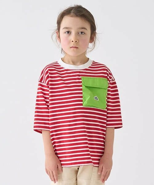 minimal / ミニマル Tシャツ | ボーダー配色ポケットビッグT（赤）