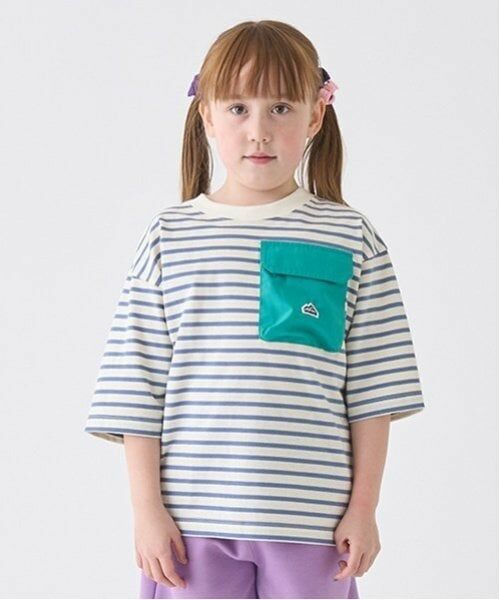 minimal / ミニマル Tシャツ | ボーダー配色ポケットビッグT（ブルー）