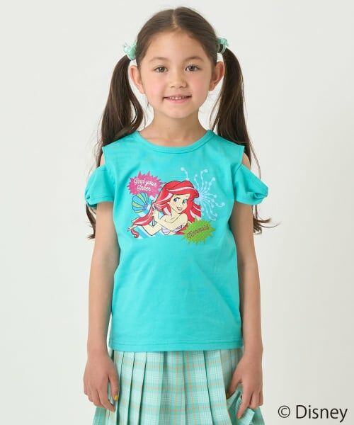 minimal / ミニマル Tシャツ | 【防汚撥水】【ディズニープリンセス】リボン袖オフショルＴシャツ（グリーン）