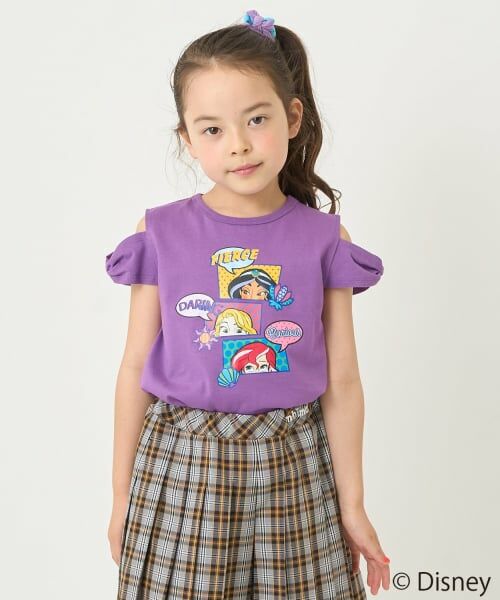 minimal / ミニマル Tシャツ | 【防汚撥水】【ディズニープリンセス】リボン袖オフショルＴシャツ（パープル）