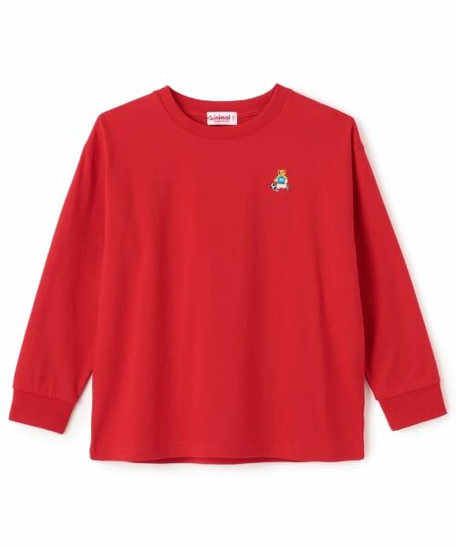 minimal / ミニマル Tシャツ | くまワンポイント天竺ロングＴシャツ（赤）