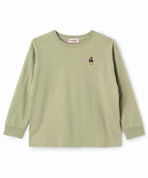 minimal / ミニマル Tシャツ | くまワンポイント天竺ロングＴシャツ（カーキ）