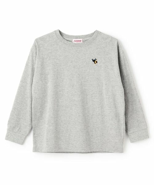 minimal / ミニマル Tシャツ | くまワンポイント天竺ロングＴシャツ（トップ グレー）