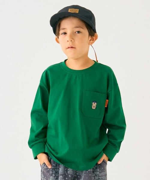 minimal / ミニマル Tシャツ | 【防汚加工】アウトドアポケット刺しゅうロンT（グリーン）