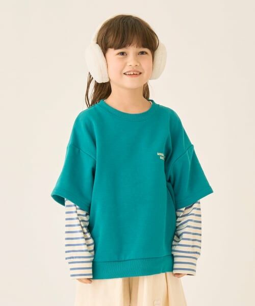 minimal / ミニマル スウェット | 袖レイヤード風スウェット（ブルー グリーン）