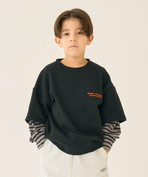 minimal / ミニマル スウェット | 袖レイヤード風スウェット（黒）