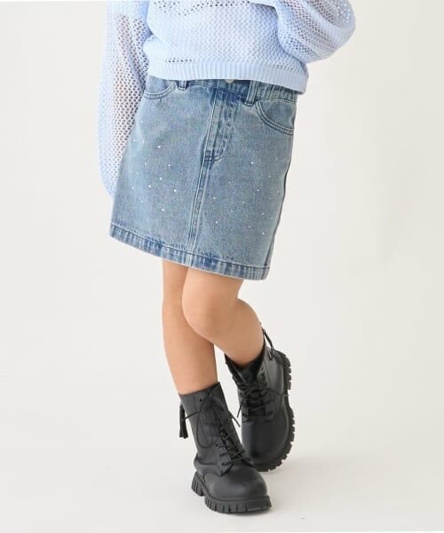 minimal / ミニマル ミニ・ひざ丈スカート | ラインストーンデニムスカート（ブルー）