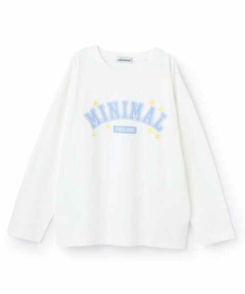 minimal / ミニマル Tシャツ | 【綿100%】ハート＆フラワー長袖Tシャツ（白）