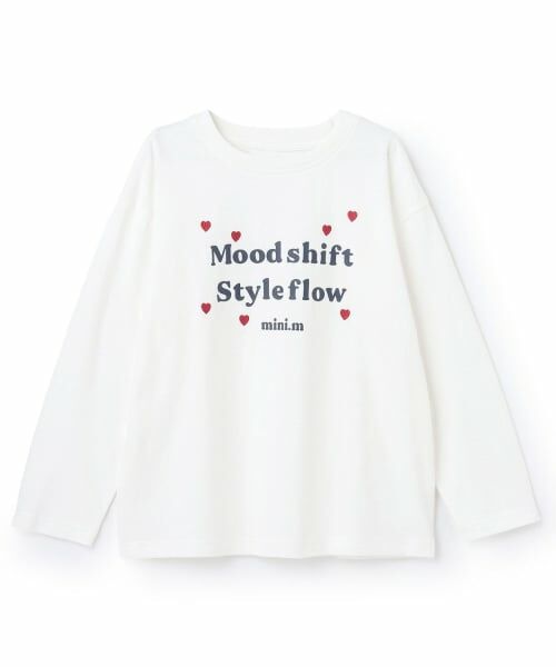 minimal / ミニマル Tシャツ | 【綿100%】ハート＆フラワー長袖Tシャツ（オフ ホワイト）