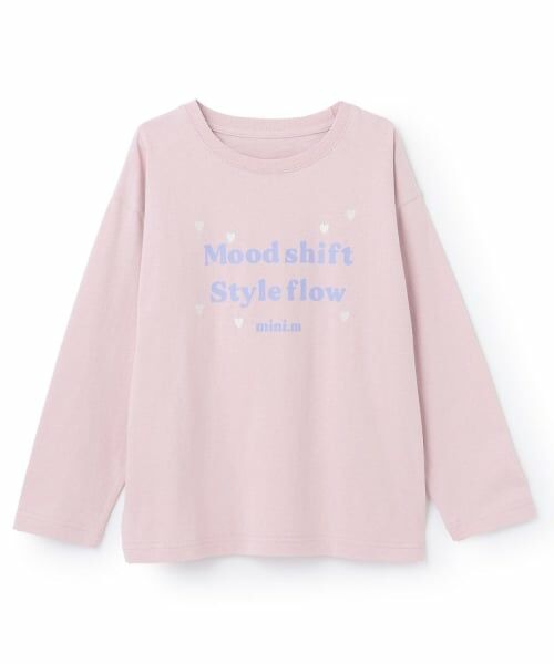 minimal / ミニマル Tシャツ | 【綿100%】ハート＆フラワー長袖Tシャツ（ピンク）
