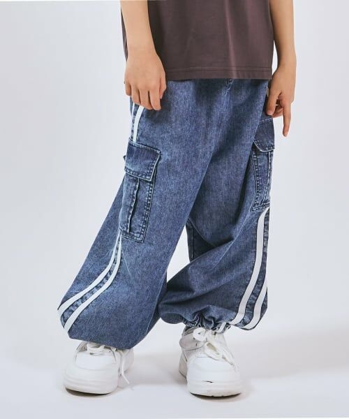 minimal / ミニマル その他パンツ | 【裾ゴム仕様】ライン入りデニムカーゴパンツ（ブルー）