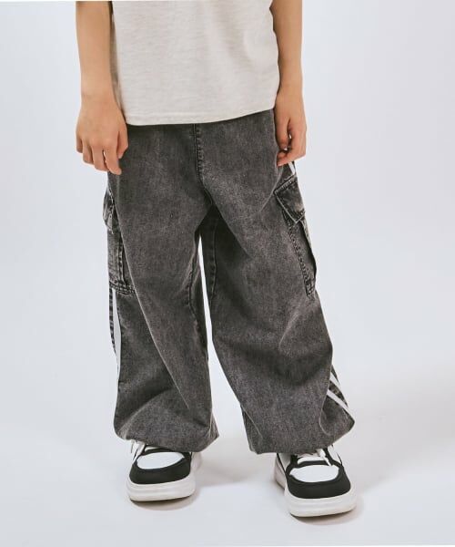 minimal / ミニマル その他パンツ | 【裾ゴム仕様】ライン入りデニムカーゴパンツ（黒）