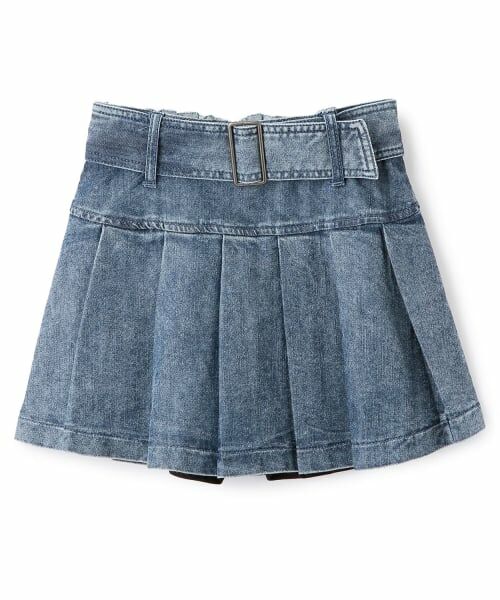minimal / ミニマル ショート・ハーフ・半端丈パンツ | 【インナーパンツつき】ベルトつきデニムスカート（ブルー）