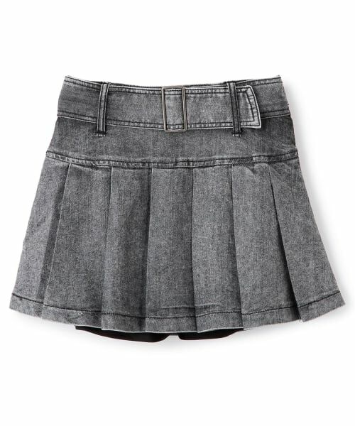 minimal / ミニマル ショート・ハーフ・半端丈パンツ | 【インナーパンツつき】ベルトつきデニムスカート（黒）