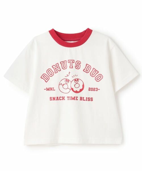 minimal / ミニマル Tシャツ | 【プチプラ】【綿100%】バックハート･ドーナツプリント半袖Tシャツ（赤）