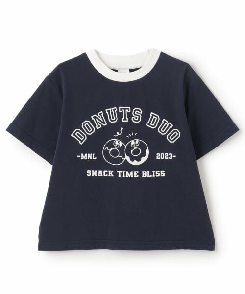 minimal / ミニマル Tシャツ | 【プチプラ】【綿100%】バックハート･ドーナツプリント半袖Tシャツ（紺）