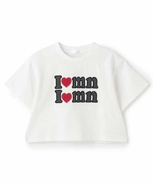 minimal / ミニマル Tシャツ | 【綿100%】ロゴアップリケクロップド半袖Tシャツ（オフ ホワイト）