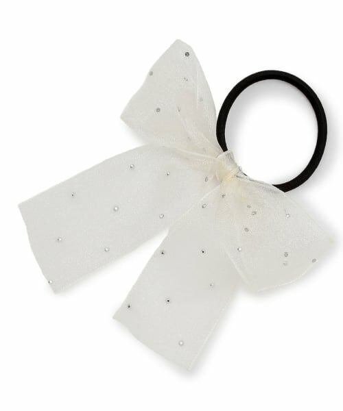 minimal / ミニマル ヘアゴム・シュシュ | ラインストーンリボンヘアゴム（オフ ホワイト）