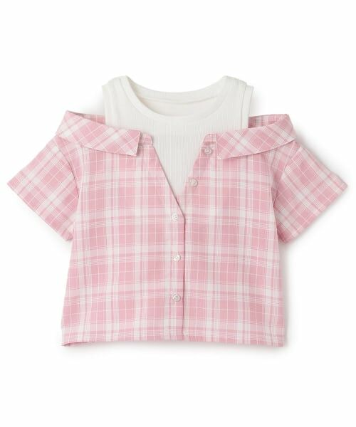 minimal / ミニマル シャツ・ブラウス | 肩あきレイヤード半袖シャツ（ピンク）