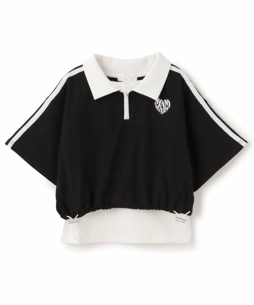 minimal / ミニマル Tシャツ | 【インナーつき】ハーフジップクロップド半袖Tシャツ（黒）