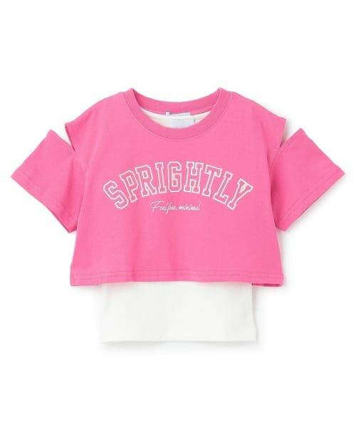 minimal / ミニマル Tシャツ | 【インナーつき】肩あきクロップド半袖Tシャツ（チェリー ピンク）