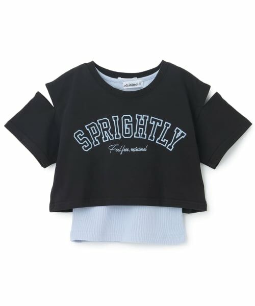 minimal / ミニマル Tシャツ | 【インナーつき】肩あきクロップド半袖Tシャツ（黒）