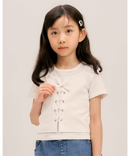 minimal / ミニマル Tシャツ | 【吸水速乾】【サラサラプラス】テレコレースアップ半袖Tシャツ(オフ ホワイト)